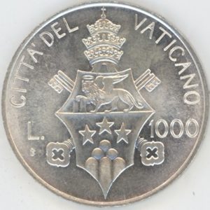 Vatican 1000 lires 1975 Jean Paul I (unz) en argent