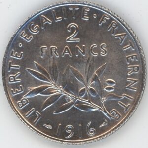 France 2 Francs 1916 Semeuse (vz) en argent