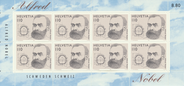 Timbres 1997 Emission commune Suisse-Suède "Prix Nobel" Alfred Nobel petit feuillet Neuf