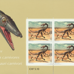 Timbres spéciaux 2010 Sauriens en Suisse Dinosaures carnivores feuillet de 6 timbres Neuf