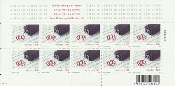 Timbres spéciaux 2009 De Gutenberg à l'internet feuillet de 10 timbres Neuf