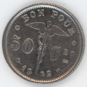 Belgique 50 Centimes 1922 FR (ss+)