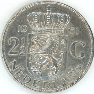 Pays-Bas 2-1/2 Gulden 1961 Juliana (ss) en argent