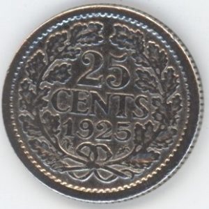 Pays-Bas 25 Cents 1925 Wilhelmina I (ss) en argent