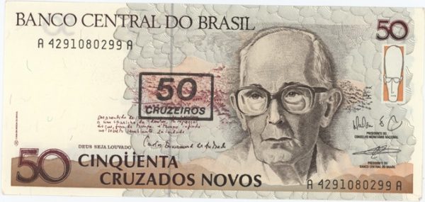 Brésil 50 Cruzeiros sur 50 Cruzados Novos ND (1990) Neuf