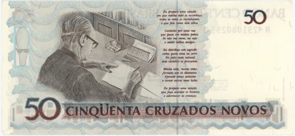 Brésil 50 Cruzeiros sur 50 Cruzados Novos ND (1990) Neuf – Image 2