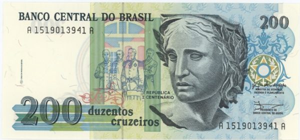 Brésil 200 Cruzeiros ND 1989 Neuf