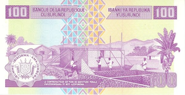 Burundi 100 Francs 2011 Neuf – Image 2
