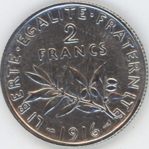 France 2 Francs 1916 (ss+) en argent
