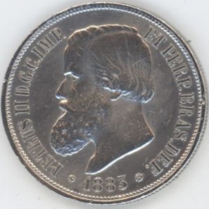 Brésil 1000 Reis 1883 Pedro II (ss-vz) en argent
