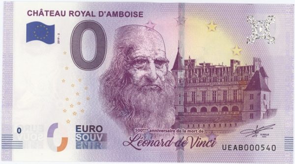 0 Euro Souvenir France Château Royal d'Ambroise (Léonard de Vinci) 2019-2 Neuf