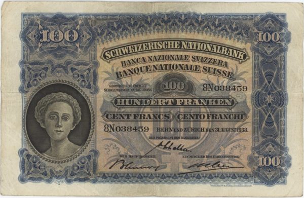 Suisse 100 Francs 1938 Faucheur 2ème émission