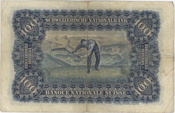 Suisse 100 Francs 1938 Faucheur 2ème émission – Image 2