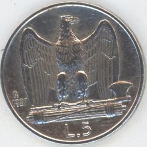 Italie 5 Lire 1927 R Vittorio Emanuele III (ss+) en argent