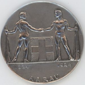 Médaille de Tir Aarau 1924 Jahrhundertfeier des Schweizerischens Schützenvereins (vz-unz) en argent