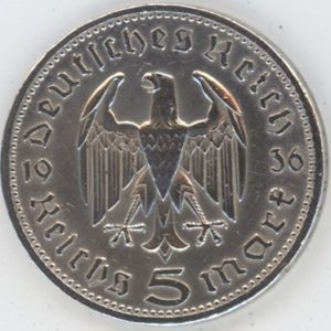 Germany Troisième Reich 5 Mark 1936 A (ss) en argent