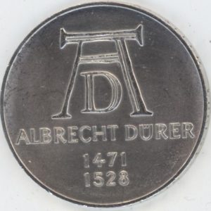 Allemagne 5 Mark 1971 D Albrecht Dürer (ss-vz) en argent