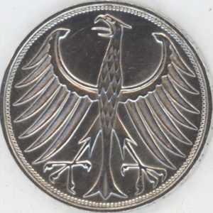 Allemagne 5 Mark 1967 F (ss+) en argent