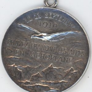 Médaille 1910 Chavez Franchit les Alpes en Aéroplane (vz) en argent