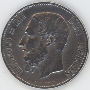 Belgique 5 Francs 1873 Leopold II (ss) en argent