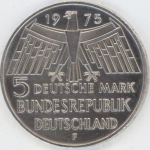 Allemagne 5 Mark 1975 F (ss-vz) en argent