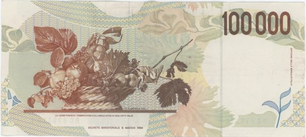 Italie 100 000 Lire 1994 Caravaggi – Image 2