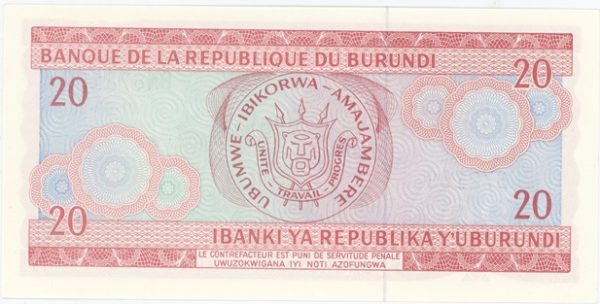 Burundi 20 Francs 1988 Neuf – Image 2