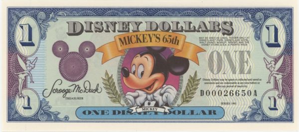 Disney Dollar 1993 Mickey 65th Anniv. Neuf