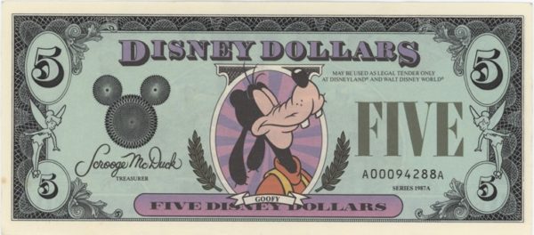 Disney 5 Dollars 1987