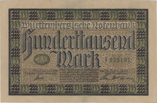 Germany Württemberg 100 000 Mark 1923