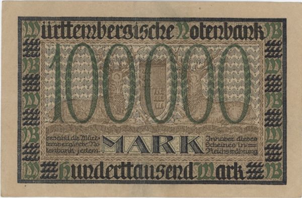 Germany Württemberg 100 000 Mark 1923 – Image 2