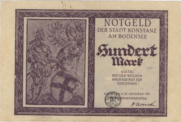 Germany Konstanz Am Bodensee 100 Mark 1922