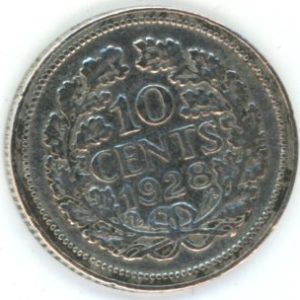 Pays-Bas 10 Cents 1928 Wilhelmina I (ss) en argent