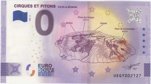 0 Euro Souvenir France Cirques et Piton Ile de la Réunion 2021-8 Neuf