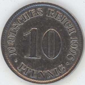 Germany Empire 10 Pfennig 1906 D Wilhelm II (ss)