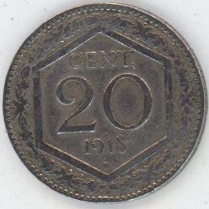 Italie 20 Centesimi 1918 Vittorio Emanuele III striée - surfrappée (ss)