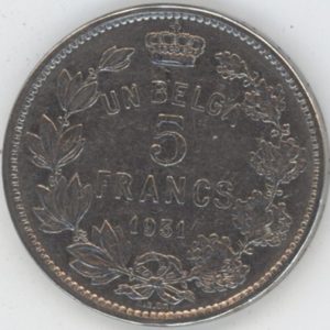 Belgique 5 Francs 1931 FR (ss)
