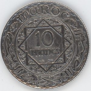 Maroc 10 Francs AH 1352 (1934) (ss) en argent