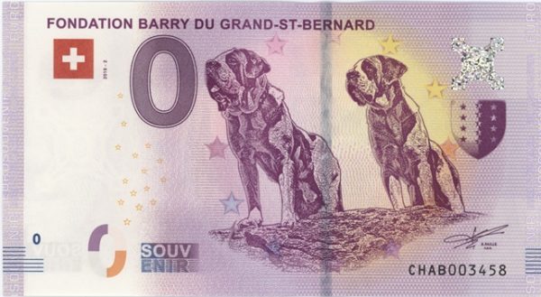 0 Euro Souvenir Suisse Fondation Barry St-Bernard 2016 – 2 Neuf