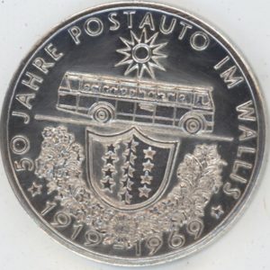 Médaille Valais 50 Jahre Post Auto Im Wallis 1969 (vz) en argent