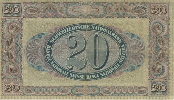 Suisse Billet de Banque 20 Francs Vreneli 1922 (Gesetz vom 7. April 1921) – Image 2