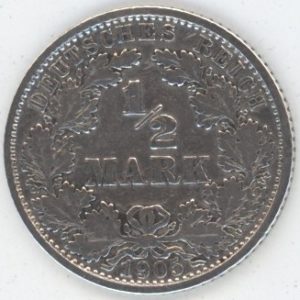 Germany Empire 1/2 Mark 1905 F Wilhelm II (ss) en argent