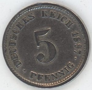 Germany Empire 5 Pfennig 1897 D Wilhelm II (ss)