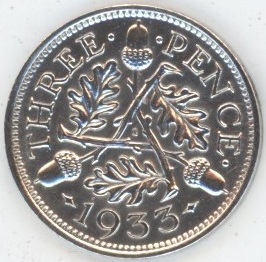 Grande-Bretagne 3 Pence 1933 George V (ss-vz) en argent