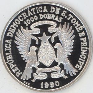 St-Tomé et Principe 1000 Dobras 1990 Allemagne championne du monde de football 1990 (unz) en argent