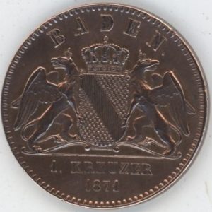 Germany Baden 1 Kreuzer 1871 Victoire contre la France Friedrich I (ss-vz)