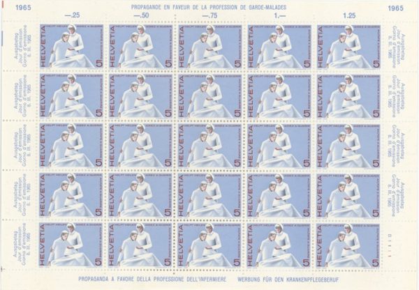 Timbres Feuille Propagande en faveur de la Profession de Garde-Malades 1965 Neuf