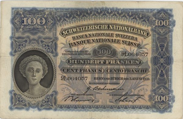 Suisse 100 Francs 1939 Faucheur 2ème émission