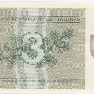 Lituanie 3 Talonas 1991 Neuf