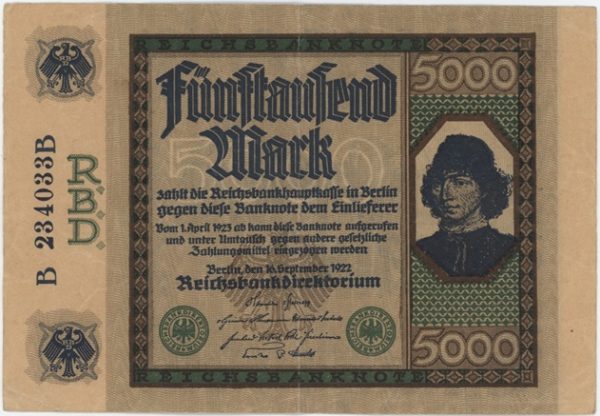 Germany Weimar Reichsbanknote 5000 Mark 1922